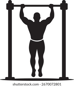 Silueta negra de una persona haciendo pull-ups en una barra Horizontal con postes de Vertical de apoyo