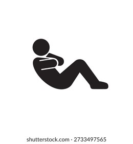 Black silhouette of a person doing a sit up exercise white.eps