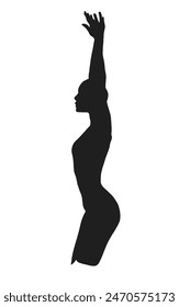 black silhouette of a person doing yoga exercises, without background