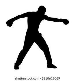 Black silhouette of a person in a dynamic pose, capturing movement and energy, isolated on a white background.