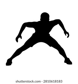A black silhouette of a person in a dynamic pose, conveying movement, energy, and athleticism against a plain white background.