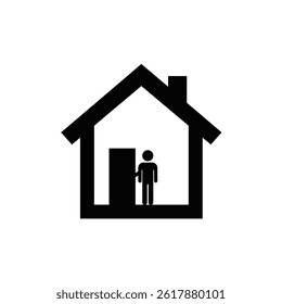 Black Silhouette Of A Person Entering A Symbolic House Vector Illustration
