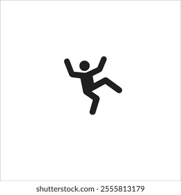 Black silhouette of a person falling, symbolizing danger or safety warning. Ideal for use in safety signage or educational materials. Simple and clear design communicates imminent risk effectively.