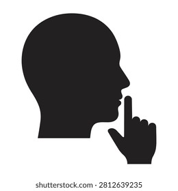 Black silhouette of a person with finger on lips, symbolizing silence or secrecy