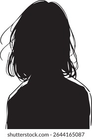 Black silhouette of person with flowing short hair ideal for anonymous user profile