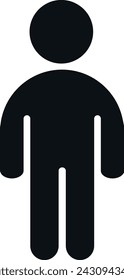 Black silhouette of a person icon on a white background, commonly used for restrooms or informational signs.