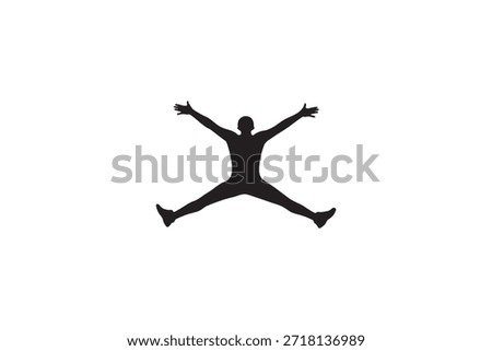 A black silhouette of a person joyfully jumping with arms and legs spread out, conveying a sense of freedom and happiness.