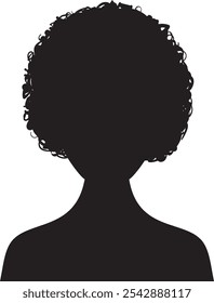 Black silhouette of a person with a large afro hairstyle symbolizing individuality, diversity, and cultural identity, isolated on a white background