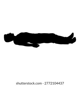A black silhouette of a person lying flat on their back with arms at their sides, conveying relaxation or rest.