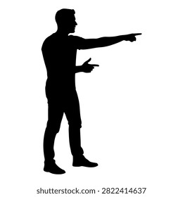 A black silhouette of a person pointing forward, demonstrating gesture and body language in a minimalistic style.