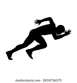 Black silhouette of a person running, capturing motion and energy, on a plain white background for versatile use in sports and fitness themes.