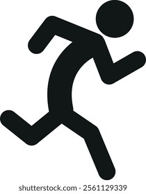 Black silhouette of a person running, depicted in a dynamic pose with one arm bent forward and the other arm bent backward, and one leg raised as if in mid-stride.