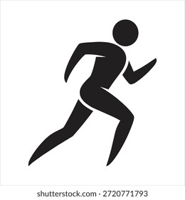 Schwarze Silhouette einer Person, die läuft, betont Bewegung und Athletik, einzeln auf weißem Hintergrund.