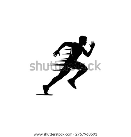 a black silhouette of a person running quickly with speed lines behind them, conveying a sense of motion and energy, ideal for marketing, advertising, or fitness concepts