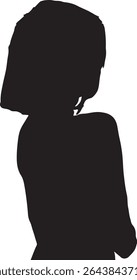 A black silhouette of a person seen from the side, featuring a short haircut, set against a plain white background