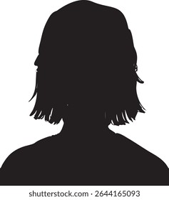 Black silhouette of a person with short hair for user icon or avatar