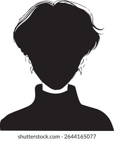 Black silhouette of person with short textured hair turtleneck and earrings ideal for anonymous user.