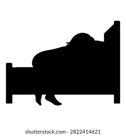 A black silhouette of a person sleeping in bed, with a pillow and blanket, depicted against a plain white background, illustrating rest and nighttime sleep.
