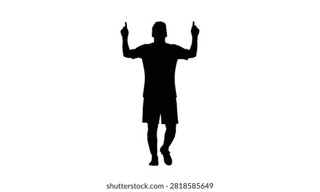 Black silhouette of a person standing with both hands pointing upwards