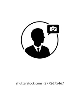 Black silhouette of person using smartphone in circular frame isolated on white background mobile phone