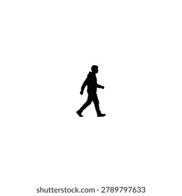 A black silhouette of a person walking alone on a white background, conveying a sense of solitude.
