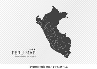Black silhouette of Peru map on transparent background. EPS10 vector file organized in layers for easy editing.