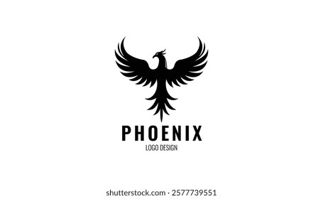  black silhouette phoenix logo design, animal logo