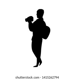 Black silhouette of photographer. Character illustration isolated on white. Cartoon people vector flat illustration.