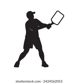 Black silhouette of a Pickleball Player in a white Background.