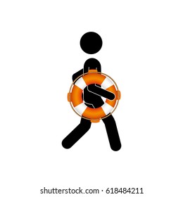 black silhouette pictogram male with lifeguard float vector illustration