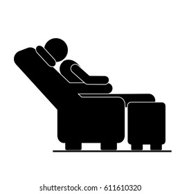 black silhouette pictogram male sitting in reclining chair vector illustration