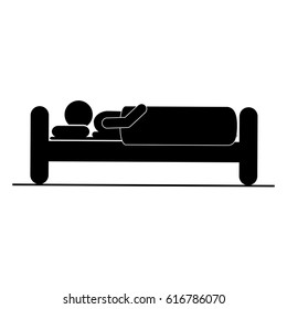 black silhouette pictogram person in bed sleeping vector illustration