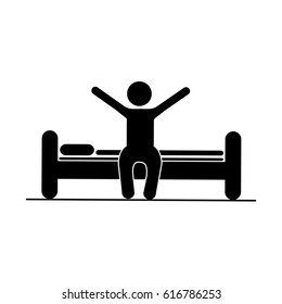 black silhouette pictogram person in bed waking up vector illustration