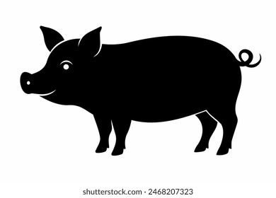 Black silhouette of a pig isolated on a white background. Animal illustration, farm animal, minimalist design, livestock concept.