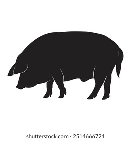 Black silhouette of a pig isolated on white background. Side view. Vector illustration.