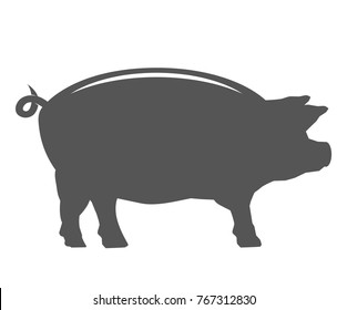 Black silhouette of a pig. Isolated on a white background. Vector illustration.