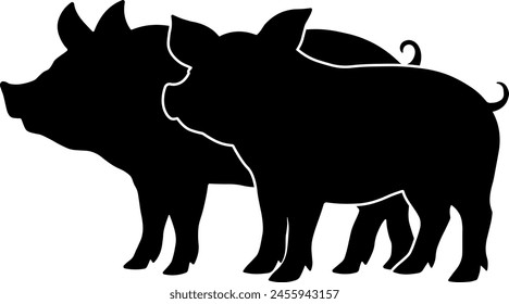 black silhouette of a pig and piglet without background