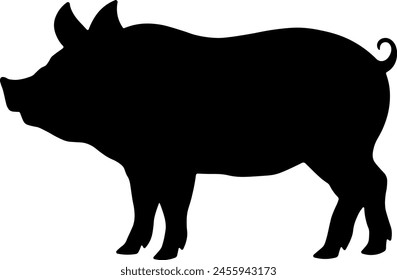 black silhouette of a pig or piglet without background