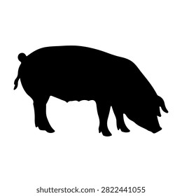Black silhouette of a pig in profile, emphasizing its shape and features, suitable for wildlife, nature, and animal-related projects.