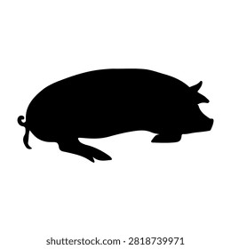 A black silhouette of a pig in profile, ideal for wildlife, nature, and animal-themed projects and designs.