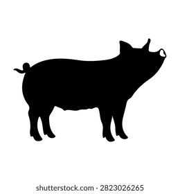 Black silhouette of a pig in profile, suitable for agricultural, farming, and animal-related projects and themes.