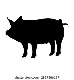 A black silhouette of a pig standing in profile, suitable for agricultural, farming, and animal-related projects and designs.