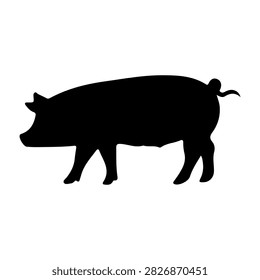 Black silhouette of a pig standing in profile, suitable for wildlife, farm, or animal-themed projects and designs.