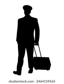 Black silhouette of a pilot, aviator, flier. Profession, work, hobby 
