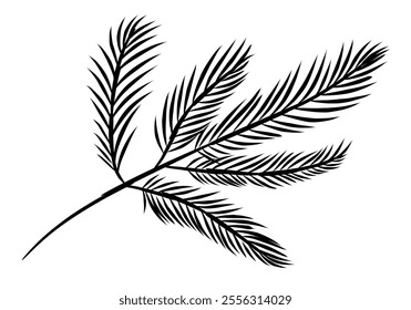black silhouette of pine leaf. pine leaf hand-drawn line art vector illustration.