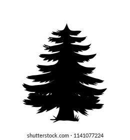 Black silhouette of pine tree icon  isolated on white background. Vector illustration, oictogram, sign, template, clip art for design. 