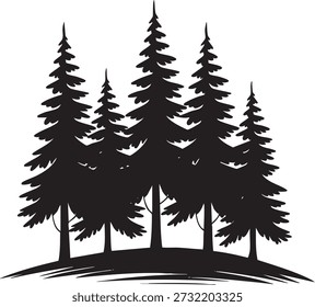 Silueta negra de pinos en la colina