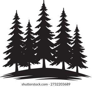 Silueta negra de pinos en la colina
