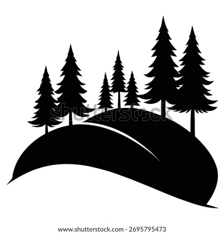 Black silhouette of pine trees on rolling hills forest