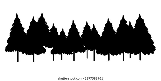 Black silhouette pine trees. Vector illustration.